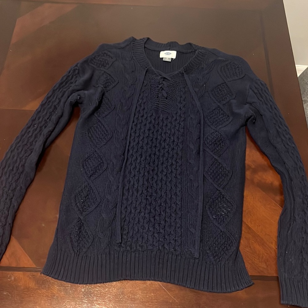 Navy lace up sweater